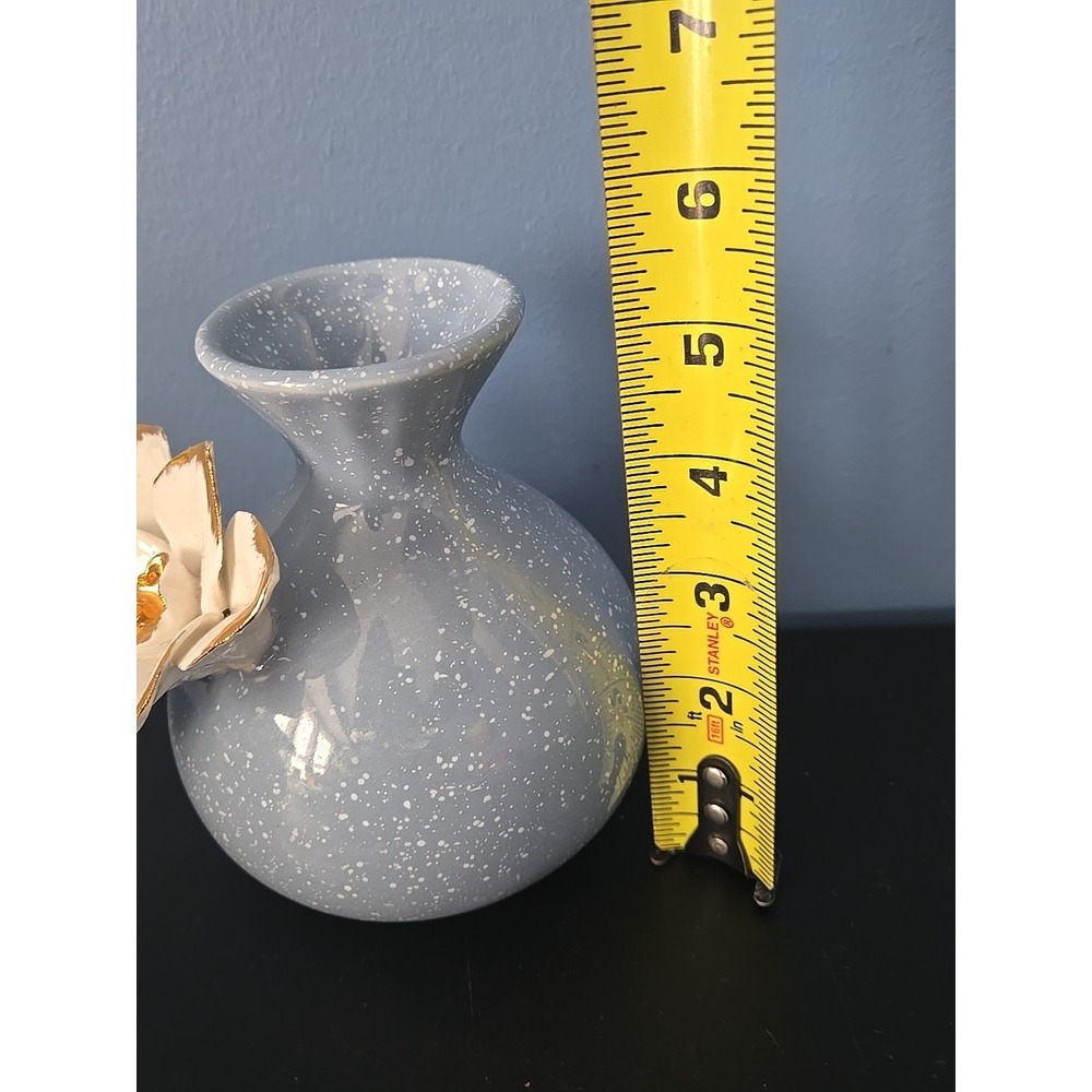 Anthropologie Vase "Gilded Bloom" Blue With White Dots, White /gold Floral Decor - Picture 9 of 10